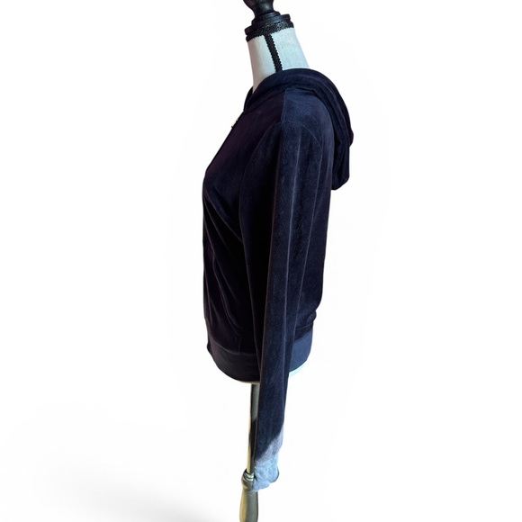 Juicy Couture Navy Blue Velour Zip Up Hoodie Size Large - Picture 4 of 8